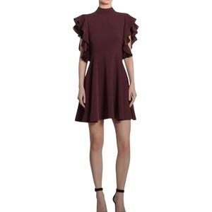 CINQ A SEPT REINA RUFFLE SLEEVE BACK‎  BOW TIE  SILK BLEND MINI DRESS SIZE 8